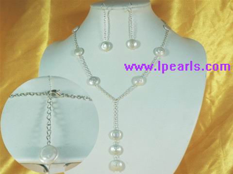 12mm coin pearl jewelry and silver plated chains necklace set